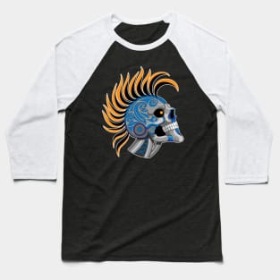 Tattooed Robot Skull with Orange Mohawk Baseball T-Shirt